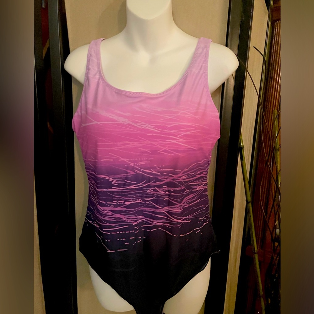 Large One Piece Purple & Pink Swimsuit. Removable bra Pads & Criss cross straps
